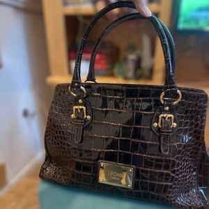 I Ponti Firenze Brown Croc Embossed Leather Satchel | Made in Italy.